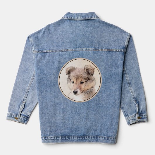 Shetland Sheepdog Puppy Pap Painting Original Dog  Denim Jacket (Achterkant)
