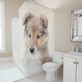 Shetland Sheepdog Puppy Pap Painting Original Dog Douchegordijn (In situ)