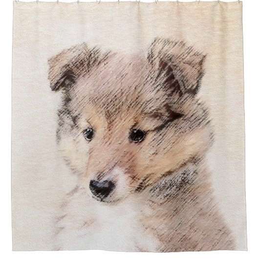 Shetland Sheepdog Puppy Pap Painting Original Dog Douchegordijn (Voorkant)