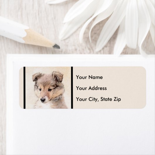 Shetland Sheepdog Puppy Pap Painting Original Dog  Etiket (Insitu)