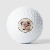 Shetland Sheepdog Puppy Pap Painting Original Dog  Golfballen (Voorkant)