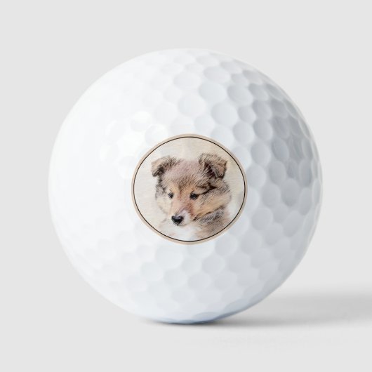 Shetland Sheepdog Puppy Pap Painting Original Dog  Golfballen (Voorkant)