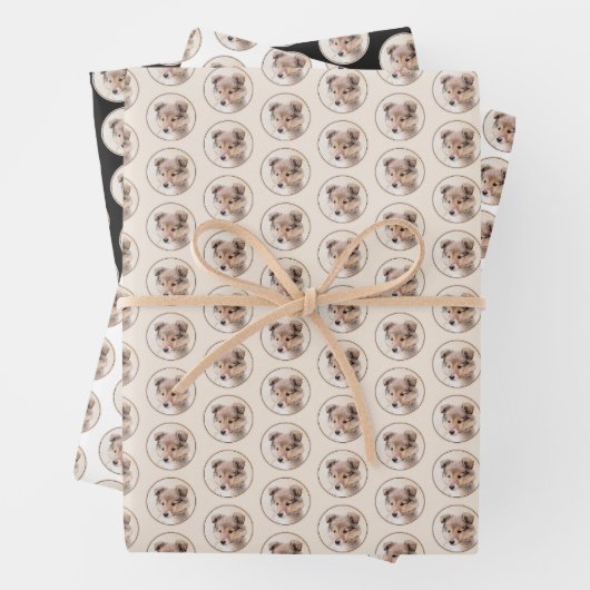 Shetland Sheepdog Puppy Pap Painting Original Dog Inpakpapier Vel (In situ)