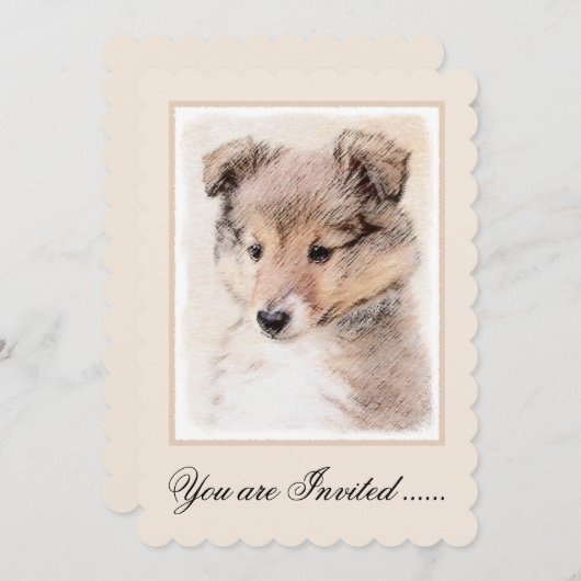 Shetland Sheepdog Puppy Pap Painting Original Dog Kaart (Voorkant / Achterkant)