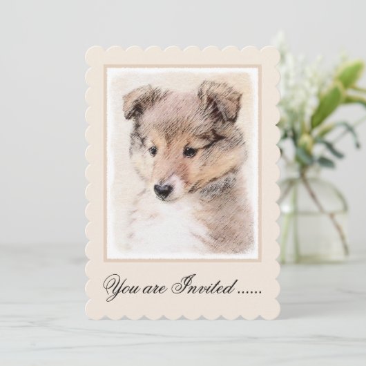 Shetland Sheepdog Puppy Pap Painting Original Dog Kaart (Staand voorkant)