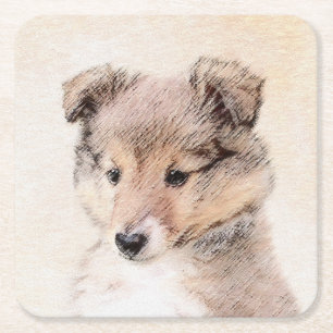 Shetland Sheepdog Puppy Pap Painting Original Dog  Kartonnen Onderzetters