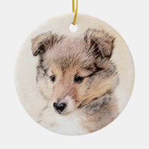Shetland Sheepdog Puppy Pap Painting Original Dog  Keramisch Ornament