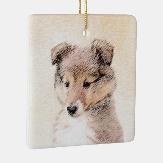 Shetland Sheepdog Puppy Pap Painting Original Dog  Keramisch Ornament (Rechts)
