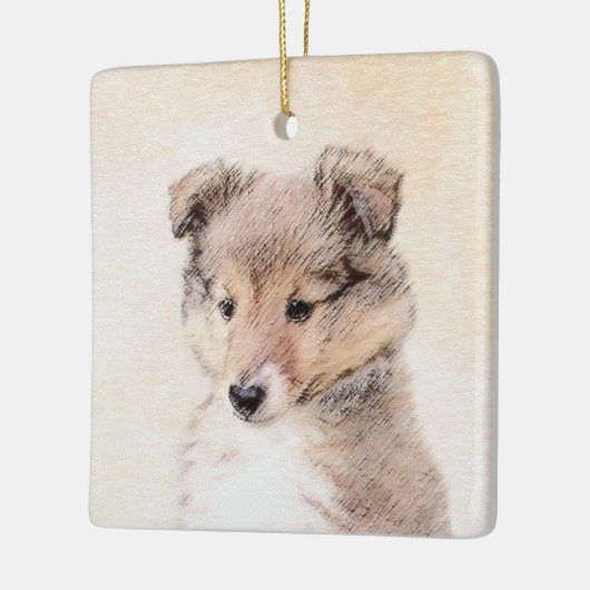 Shetland Sheepdog Puppy Pap Painting Original Dog Keramisch Ornament (Links)