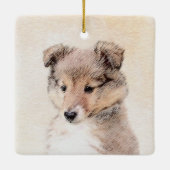 Shetland Sheepdog Puppy Pap Painting Original Dog  Keramisch Ornament (Achterkant)