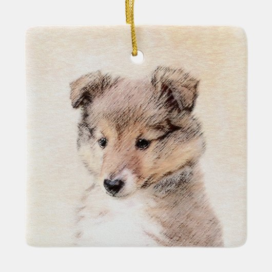 Shetland Sheepdog Puppy Pap Painting Original Dog  Keramisch Ornament (Voorkant)