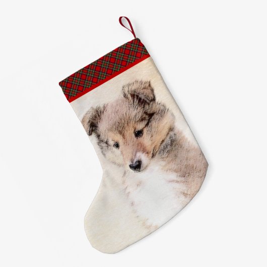 Shetland Sheepdog Puppy Pap Painting Original Dog  Kleine Kerstsok (Achterkant (Hangend))