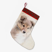 Shetland Sheepdog Puppy Pap Painting Original Dog Kleine Kerstsok (Voorkant (Hangend))