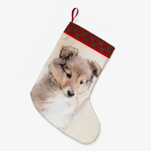 Shetland Sheepdog Puppy Pap Painting Original Dog Kleine Kerstsok