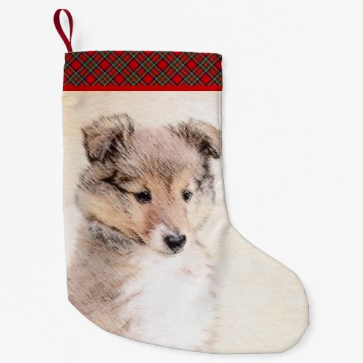Shetland Sheepdog Puppy Pap Painting Original Dog Kleine Kerstsok (Voorkant)