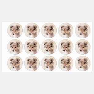 Shetland Sheepdog Puppy Pap Painting Original Dog Labels