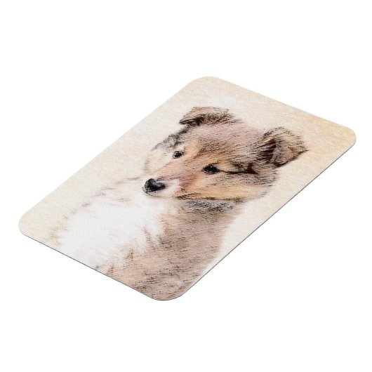 Shetland Sheepdog Puppy Pap Painting Original Dog Magneet (Linkerzijde)