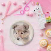 Shetland Sheepdog Puppy Pap Painting Original Dog Papieren Bordje (Feest)