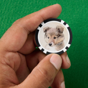 Shetland Sheepdog Puppy Pap Painting Original Dog  Poker Chips