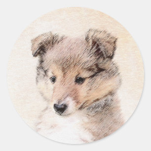 Shetland Sheepdog Puppy Pap Painting Original Dog Ronde Sticker