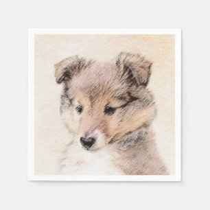 Shetland Sheepdog Puppy Pap Painting Original Dog  Servet