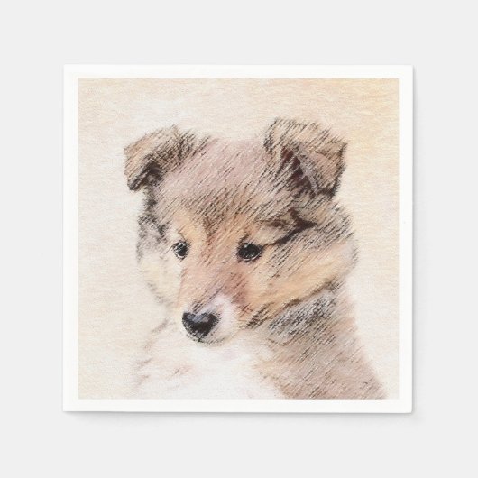 Shetland Sheepdog Puppy Pap Painting Original Dog  Servet (Voorkant)