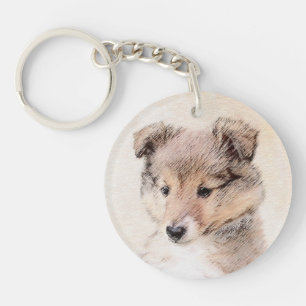Shetland Sheepdog Puppy Pap Painting Original Dog Sleutelhanger