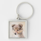 Shetland Sheepdog Puppy Pap Painting Original Dog Sleutelhanger (Voorkant)