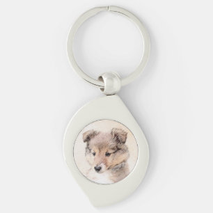 Shetland Sheepdog Puppy Pap Painting Original Dog  Sleutelhanger