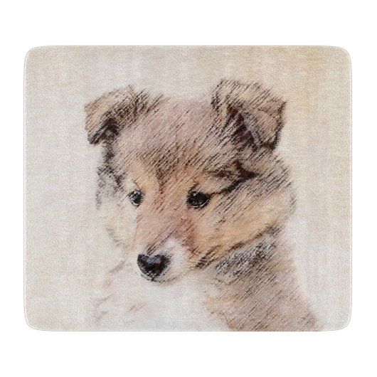 Shetland Sheepdog Puppy Pap Painting Original Dog  Snijplank (Voorkant)