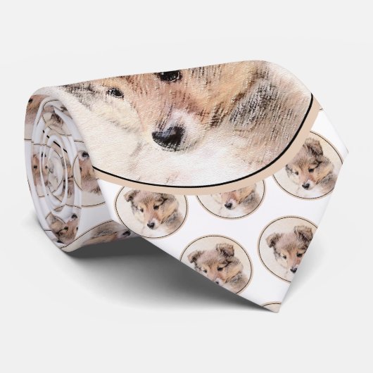 Shetland Sheepdog Puppy Pap Painting Original Dog Stropdas (Opgerold)