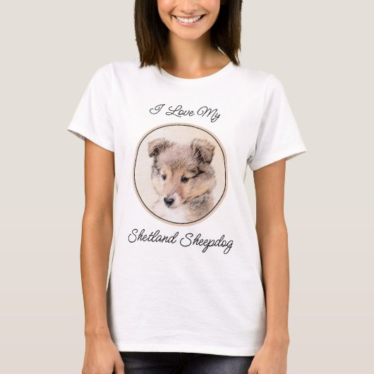 Shetland Sheepdog Puppy Pap Painting Original Dog T-shirt (Voorkant)