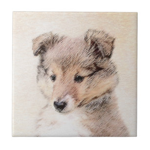 Shetland Sheepdog Puppy Pap Painting Original Dog  Tegeltje