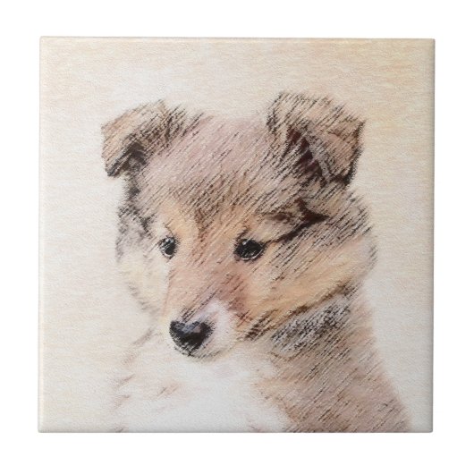 Shetland Sheepdog Puppy Pap Painting Original Dog Tegeltje (Voorkant)