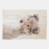 Shetland Sheepdog Puppy Pap Painting Original Dog Theedoek (Horizontaal)