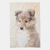Shetland Sheepdog Puppy Pap Painting Original Dog Theedoek (Verticaal)