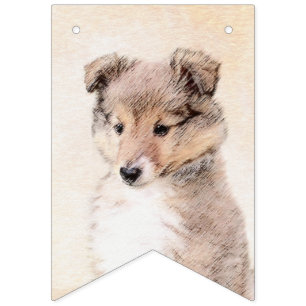 Shetland Sheepdog Puppy Pap Painting Original Dog  Vlaggetjes