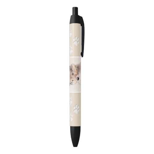 Shetland Sheepdog Puppy Pap Painting Original Dog  Zwarte Inkt Pen (Achterkant (Verticaal))