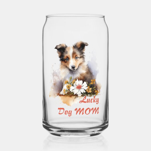 Shetland Sheepdog Puppy Pet Waterverf Flower Blikvorm Glas (Voorkant)