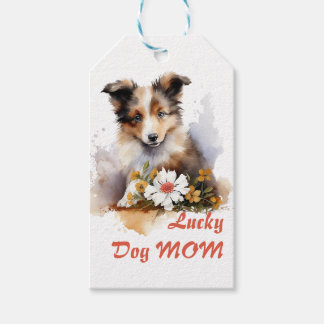 Shetland Sheepdog Puppy Pet Waterverf Flower Cadeaulabel