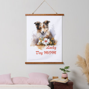 Shetland Sheepdog Puppy Pet Waterverf Flower Hangend Wandkleed
