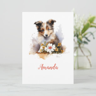 Shetland Sheepdog Puppy Pet Waterverf Flower Kaart