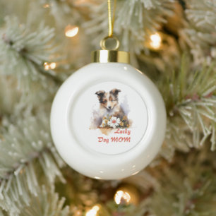 Shetland Sheepdog Puppy Pet Waterverf Flower Keramische Bal Ornament