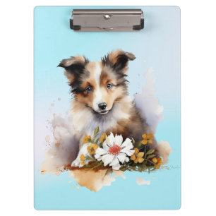 Shetland Sheepdog Puppy Pet Waterverf Flower Klembord