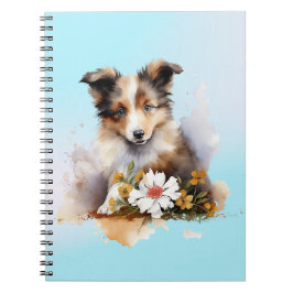 Shetland Sheepdog Puppy Pet Waterverf Flower Notitieboek