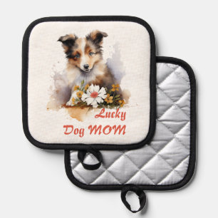 Shetland Sheepdog Puppy Pet Waterverf Flower Pannenlap
