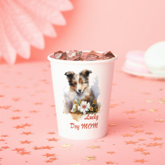 Shetland Sheepdog Puppy Pet Waterverf Flower Papieren Bekers