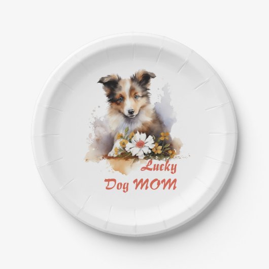 Shetland Sheepdog Puppy Pet Waterverf Flower Papieren Bordje (Voorkant)