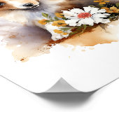 Shetland Sheepdog Puppy Pet Waterverf Flower Poster (Hoek)
