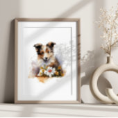 Shetland Sheepdog Puppy Pet Waterverf Flower Poster